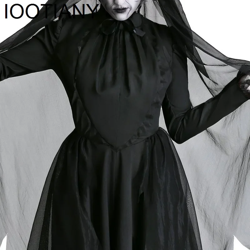Horror Cosplay Witch Women Scary Zombie Vampire Halloween Carnival Costume Spooky Ghost Medieval Hooded Cape Day of The Dead
