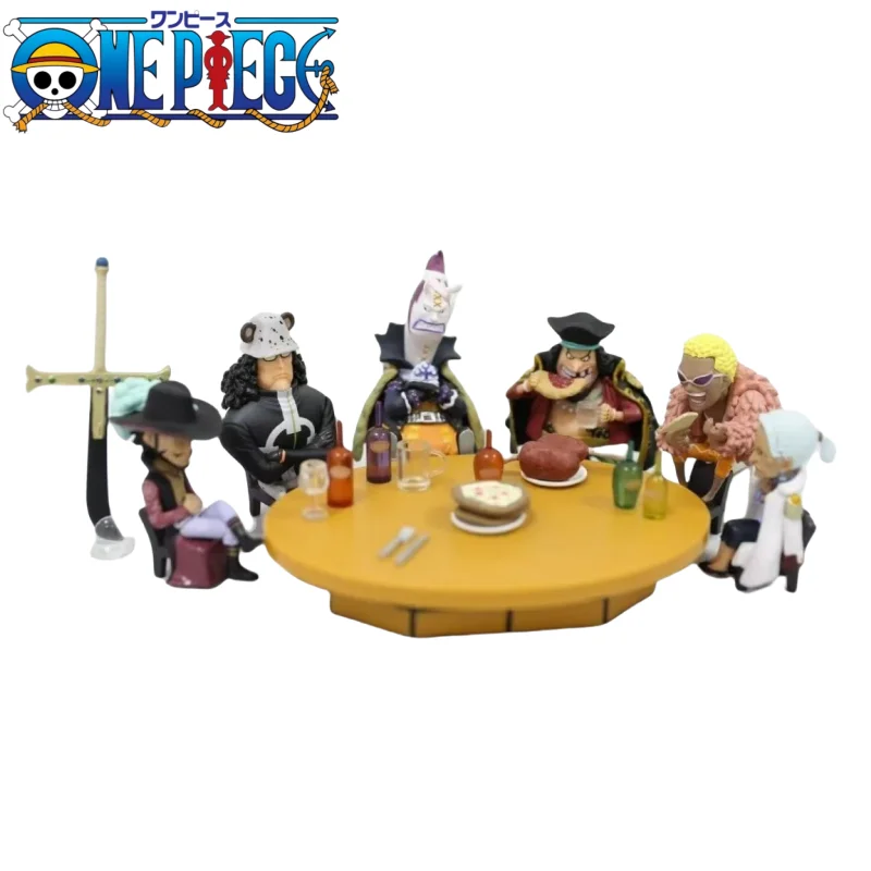 One Piece Anime Figures Seven Warlords of the Sea Round table Ornaments Manga Statue PVC Action Figurine Collectible Model Toys