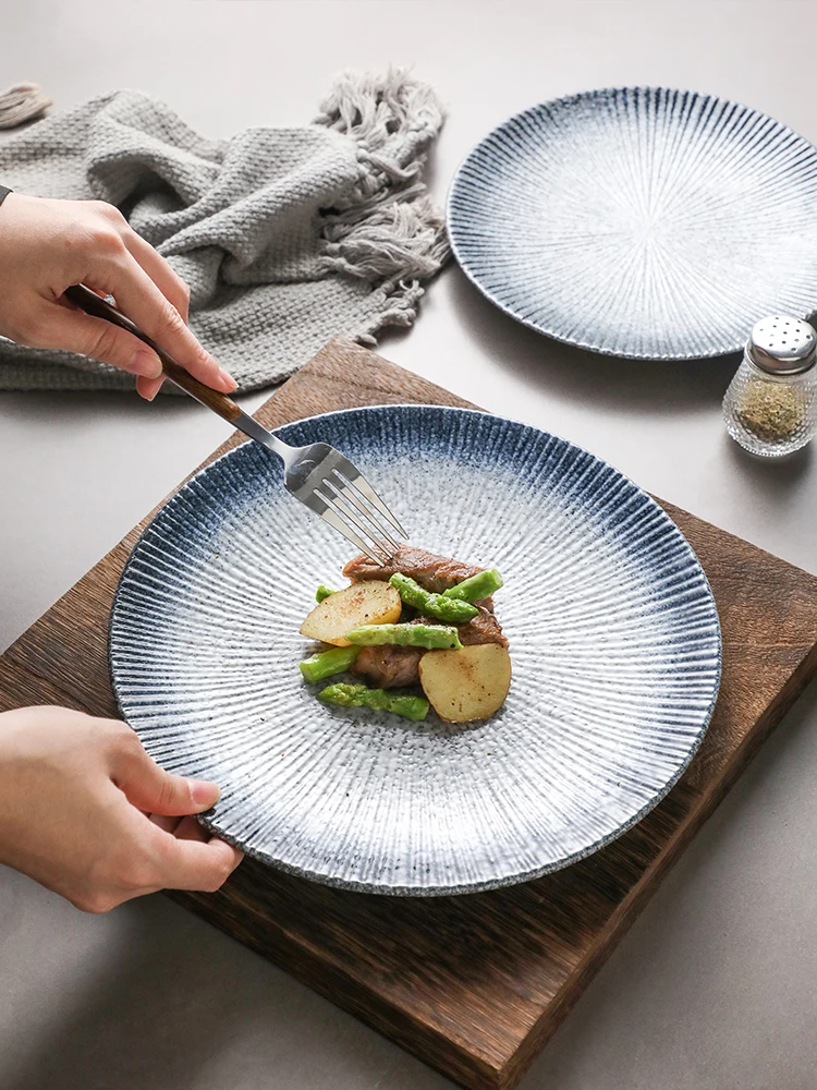 Premium Stripe Steak Plate Western Dining Plate Pasta Plate Restaurant Beef Cutlet  Special Dish  Ceramic Handmade  dishes