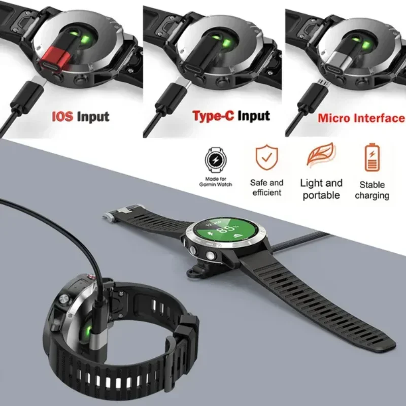 Charging Cable Adapter For Garmin Fenix 8 7 6 5 7x 6x Vivoactive 3 Forerunner 955 935 745 255 Charger Plug Type C/Micro USB/IOS