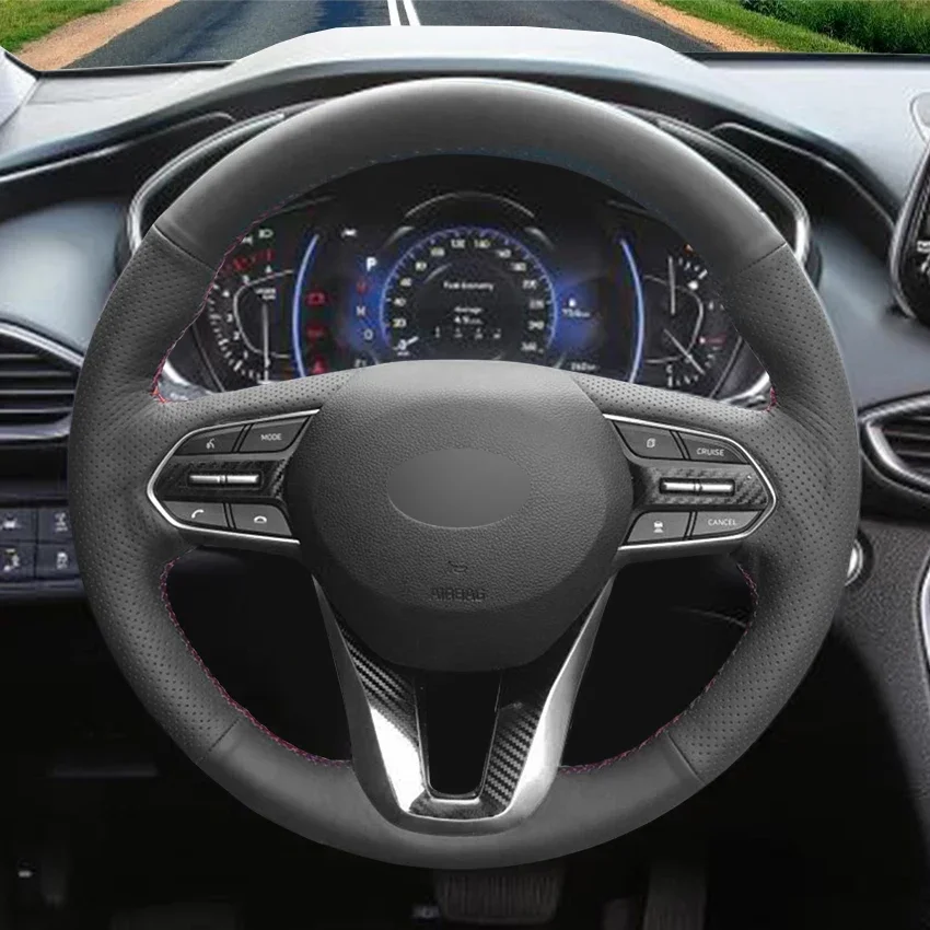 Black Artificial Leather Hand-stitched No-slip Car Steering Wheel Cover For Hyundai Santa Fe 2019-2020 Palisade 2020