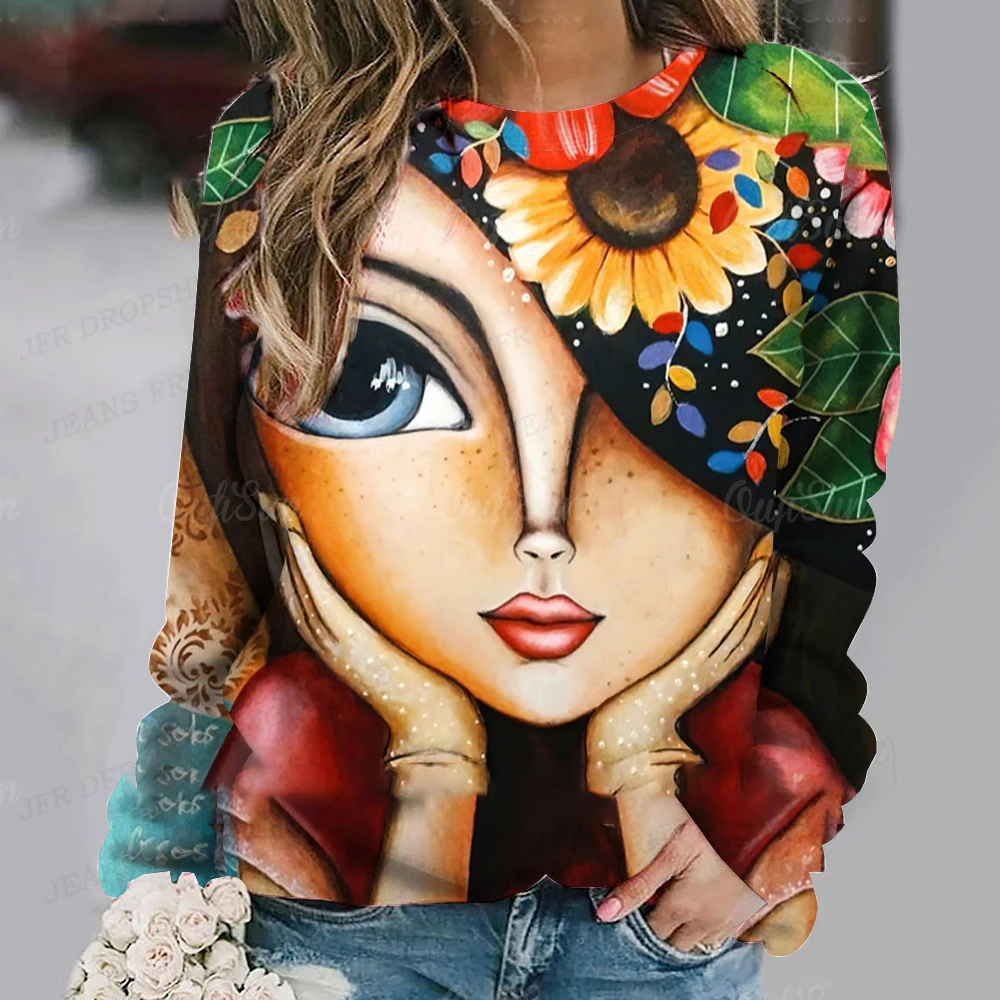 Abstract Face Hoodie Women Fashon Hoodies Floral Butterfly Painting Sweats Women Hoodies Sweatshirt Y2k Sexy Clothes Pullovers