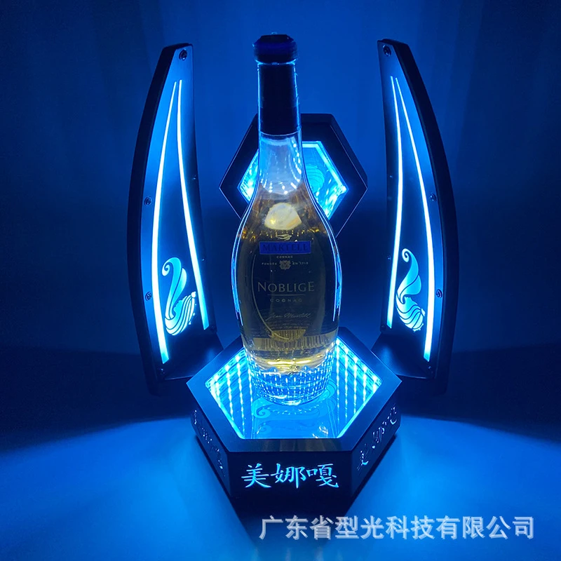 

Customized LED Buddha Hand Deep Abyss Wine Stand Ice Blue Light Red Wine Holder Illuminated Wine Stand Creative Bar Wine Display