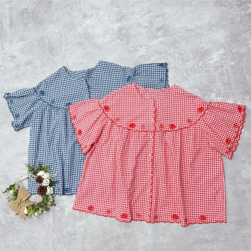 

Johnature японская клетчатая хлопковая рубашка летняя тонкая Babydoll свободная повседневная тонкая женская рубашка с вышивкой розы