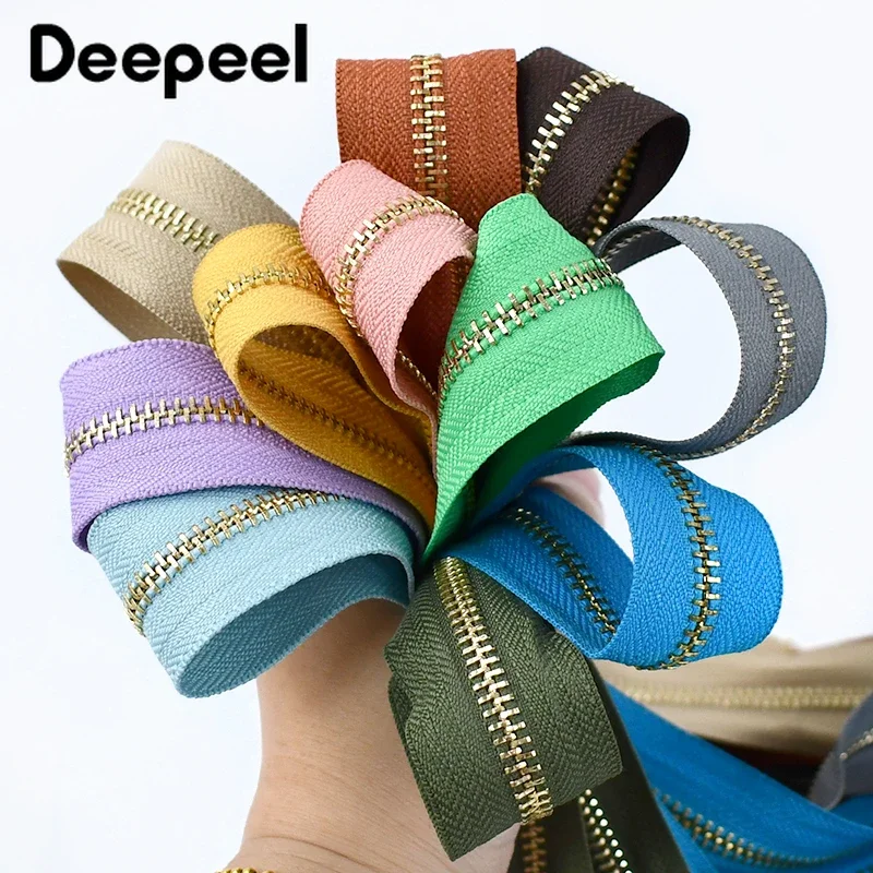 2/3/4/5Yards 5# Metal Zipper Tape Gold Teeth Zip Coil for Clothes Jacket Backpack Bag Zippers Repair Kit DIY Sewing Accessories