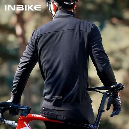 Imagen 2 del producto INBIKE, chaquetas térmicas para ciclismo de invierno para hombre, ropa térmica para bicicleta Softshell a prueba de viento para hombre, cazadora cálida de lana para bicicleta de carretera