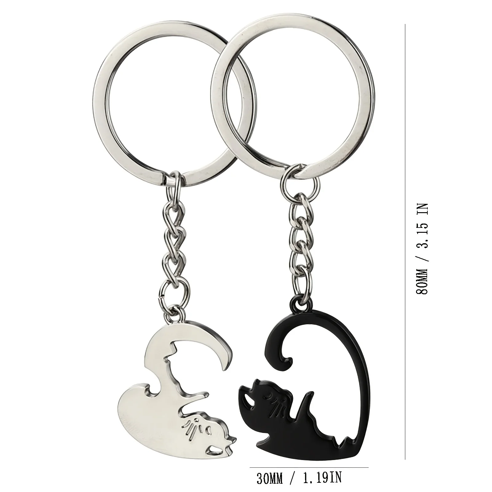 Interlocking Cat Heart Matching Couple Keychains Black Silver Split Puzzle Key Ring Romantic Distance Lover Gift Cute Animal Bag Key Pendant For Women Men image 3