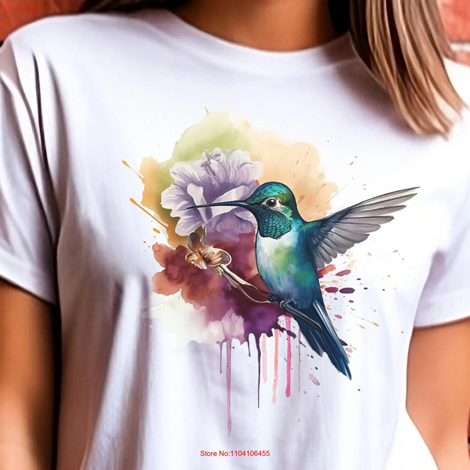 Watercolor Hummingbird T shirt adult kids Humming bird tee art animal long or short sleeves