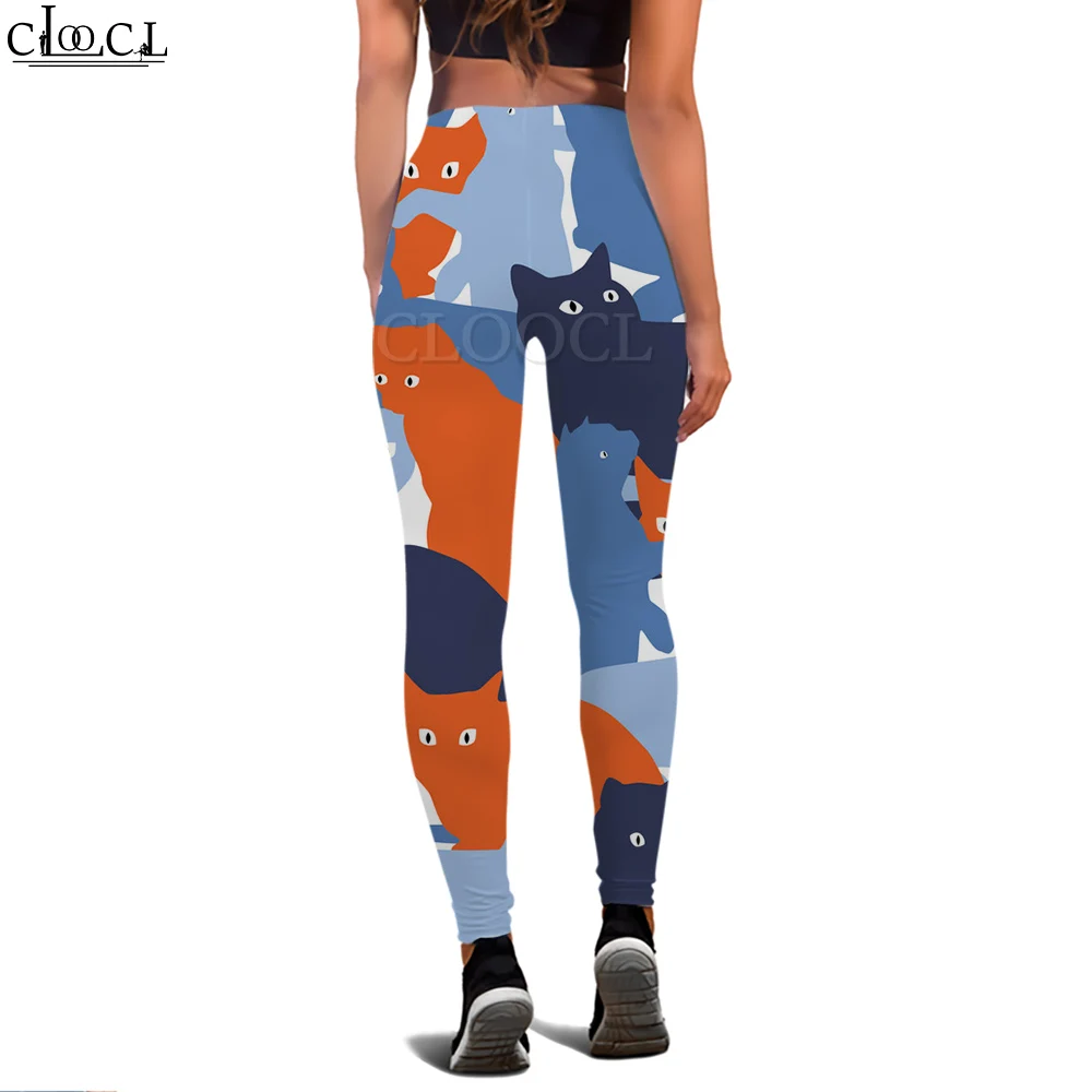 CLOOCL nuevas mallas para mujer, pantalones con estampado 3D de gatito abstracto para entrenamiento femenino, pantalones de Yoga de cintura alta para correr con realce