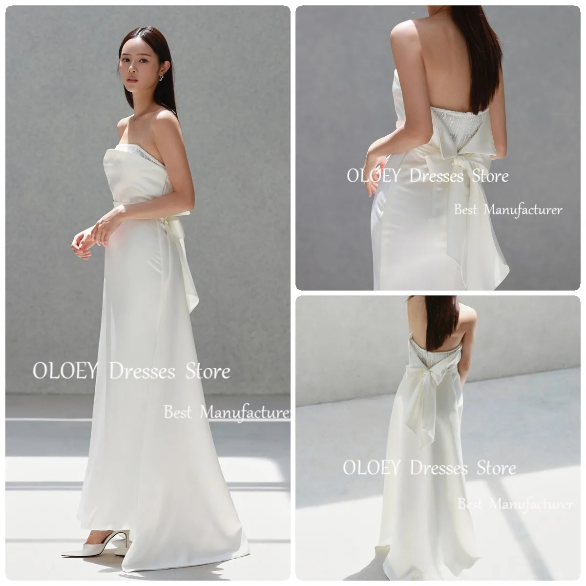

OLOEY Elegant Ivory Strapless Wedding Dress Korea Photoshoot Sleeveless Bridal Gown Straight Custom Made Zip Back