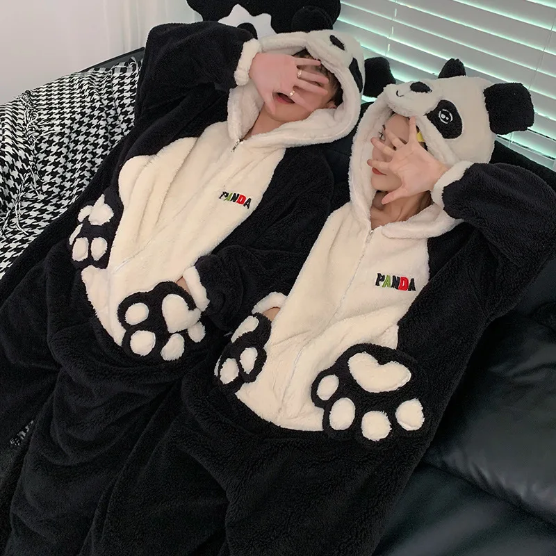 Unisex Adult Animal Pajamas Warm Sleepwear Soft Plush Panda Onesies Jumpsuit One Piece Christmas Cosplay Homewear Anime Costume