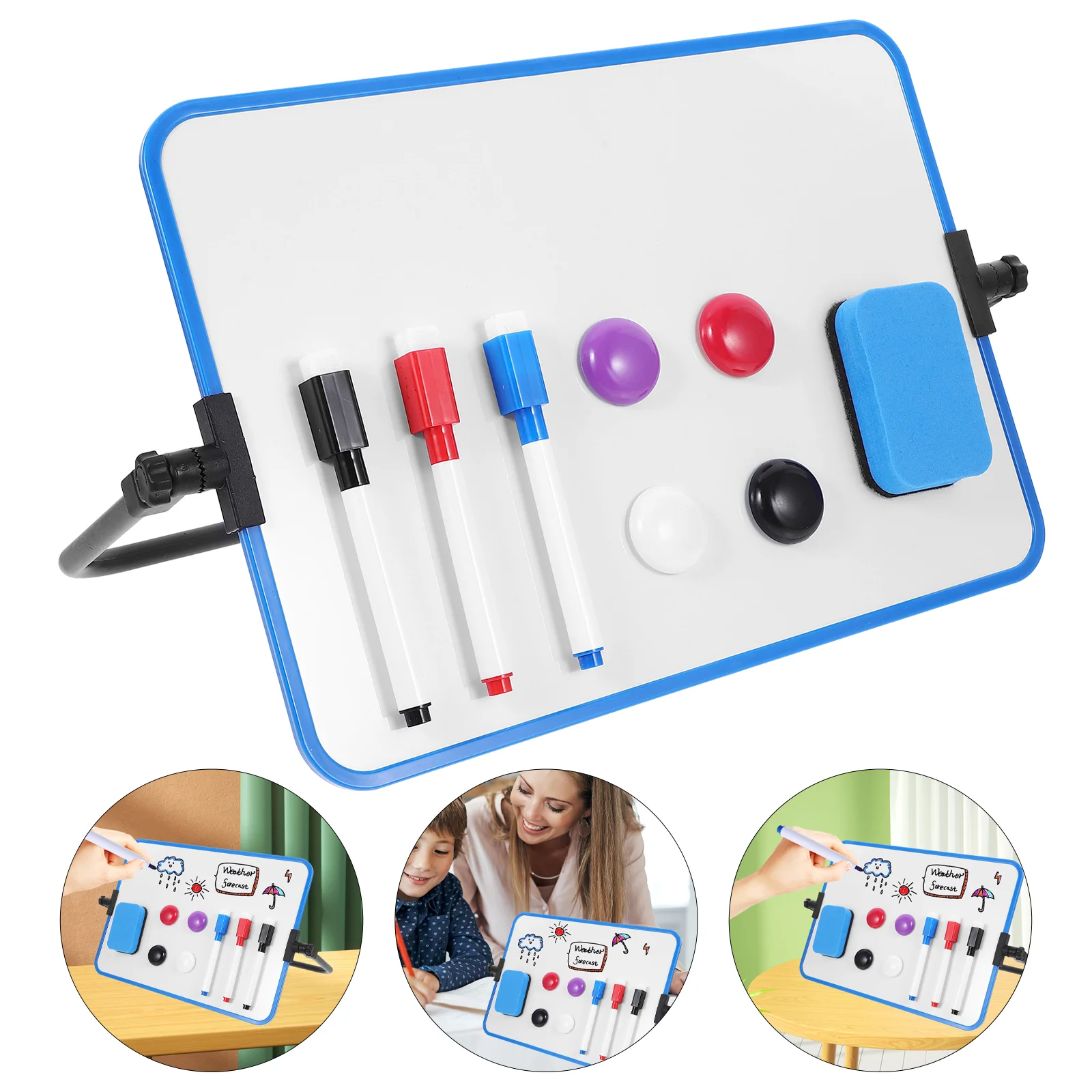 Droog Wisbord Met Standaard Schrijftablet Dubbelzijdig Magnetisch Whiteboard Draagbare Kalender Kantoor Notitiebericht (Blauw) Voor