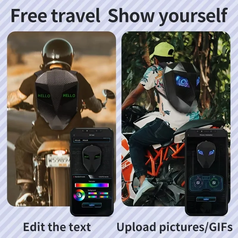Motorcycle Duffel Bag Riding Backpack Phone APP Bluetooth Control With LED Eyes Pattern Hard Shell Full Helmet Rider Helmet Gift