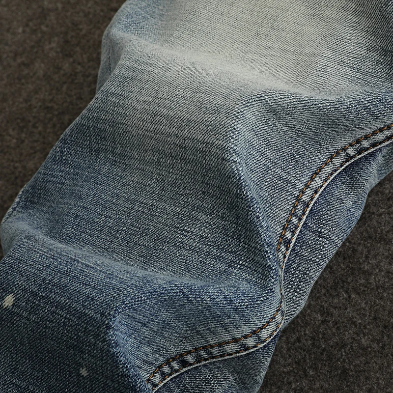 Street Designer Fashion Men Jeans Retro Washed Blue Stretch Slim Fit Painted Ripped Jeans Men Y2K Vintage Denim Pants Hombre
