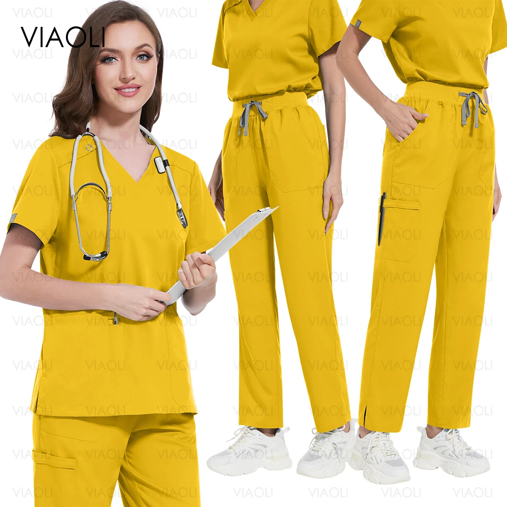 Polychrome Surgery Uniforms Suit Nurse Accessories Hospital Medical Uniform Women Men Dental Scrubs Set Beauty Spa Work Clothes