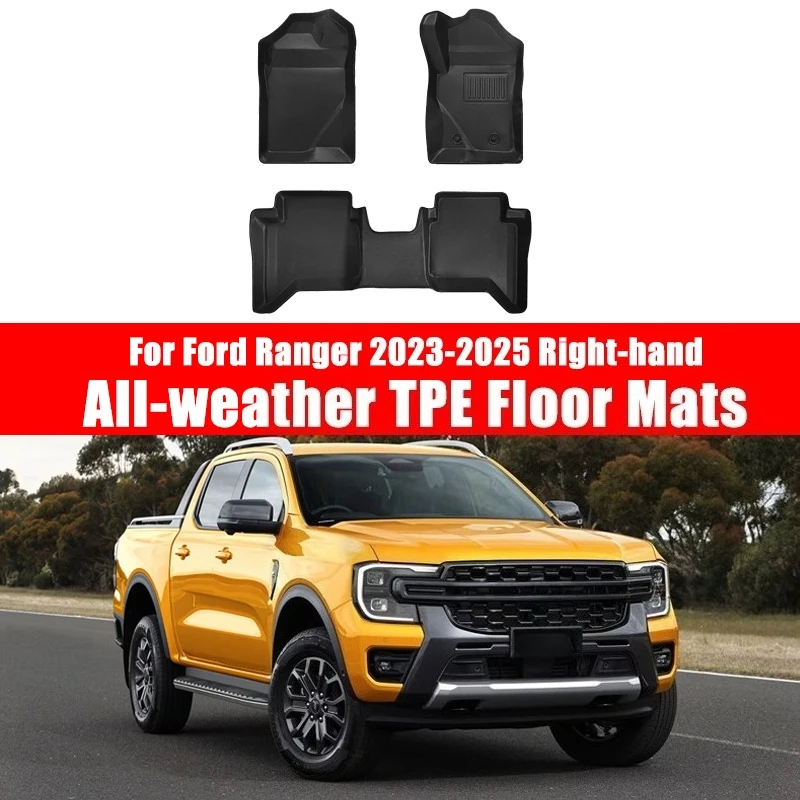 

Всепогодные коврики из ТПЭ для Ford Ranger 2023-2025, водонепроницаемые и нескользящие коврики в багажник с правым рулем, автозапчасти для интерьера
