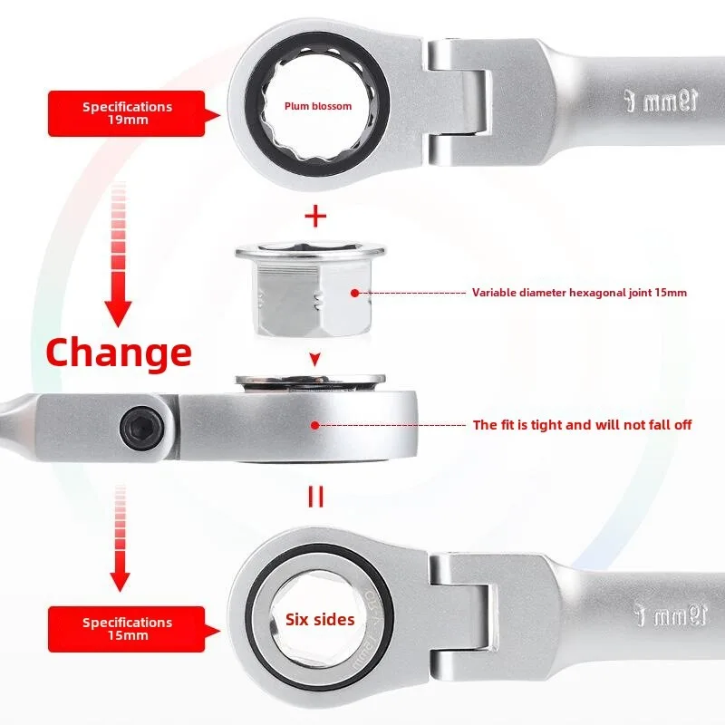 BIESUO 15PC Wrench Set Multi-specification Chrome Vanadium Steel Sleeve Quick Moving Head Dual-purpose Auto Repair Tool