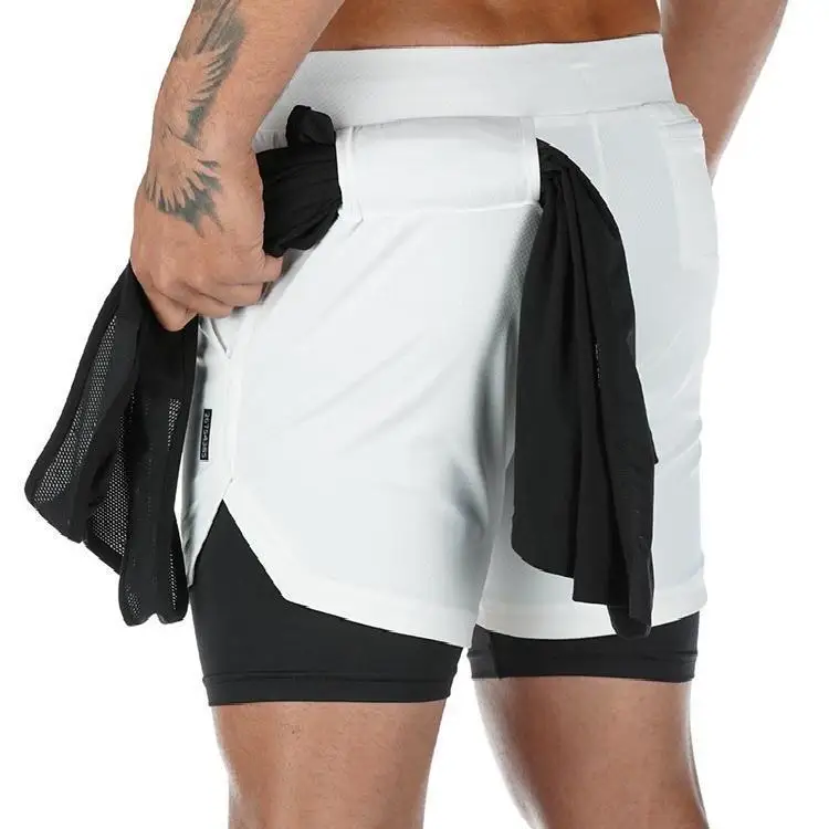

American Shorts, Men's Summer Double-layered Knee-length Fake, Two Pairs of Sports Pants, Quick-drying Running Basketball Pants
