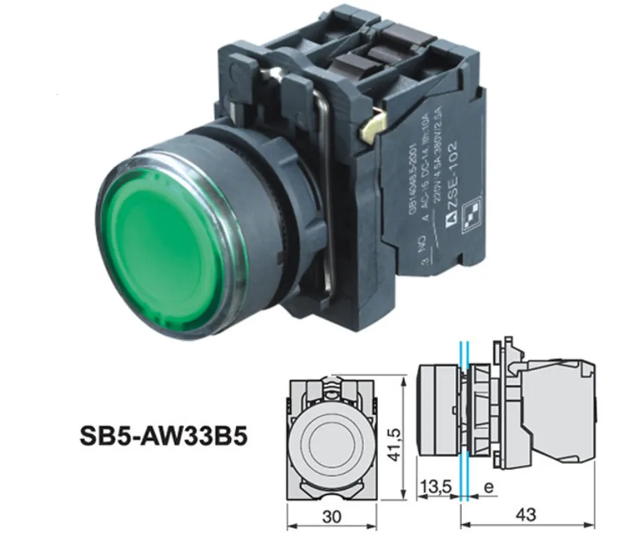 XB5-AW33B5 Waterproof illuminated push button switch momentary switch with integral LED 22mm spring return