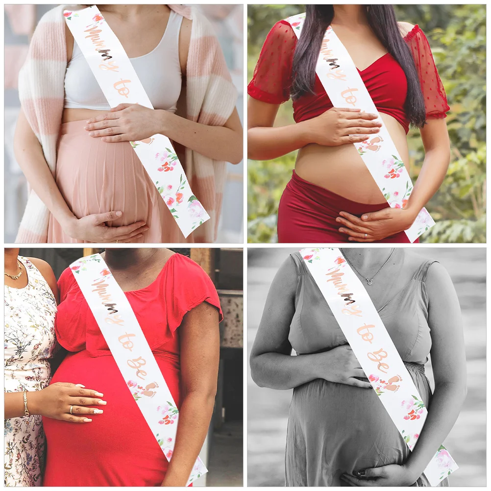 2 Pcs Expectant Mother's Belt Decorations Baby Shower Photo Props Makeup Costume Mommy Sash for Satin