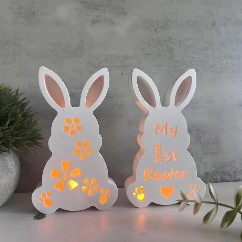 Easter Rabbit Shaped Holder Mould Flexible Silicone Mold for Atmosphere Light Desktop Ornament Mould Jewelry Tool