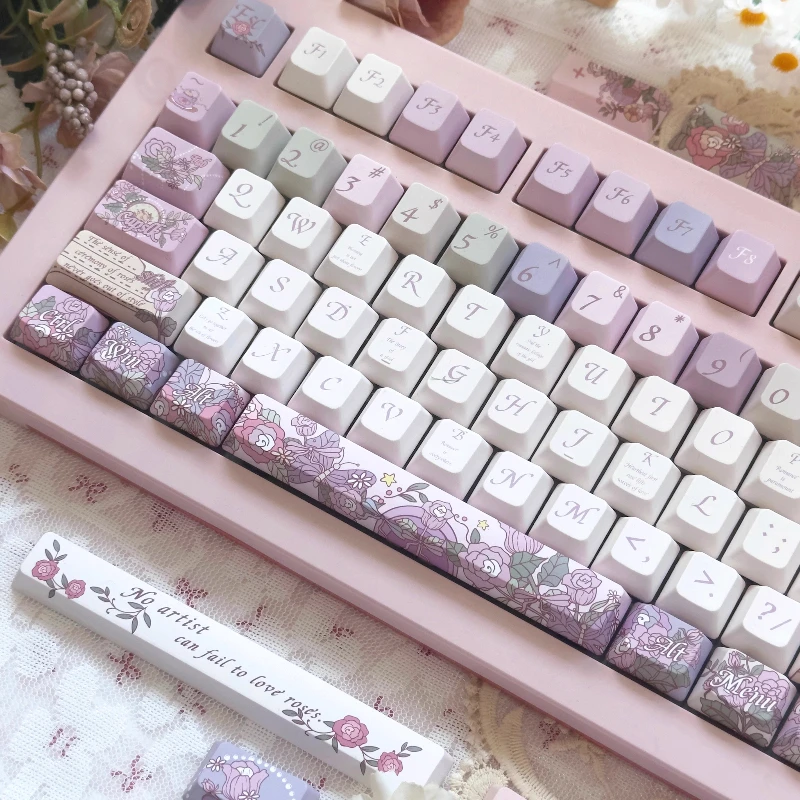 Fancce Ballet of Time Keycaps Custom PBT Cherry Profile Transparent Keycap Cute Rose Cartoon Anime Point Key Caps for Gamers