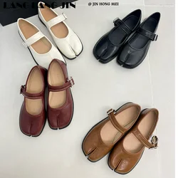 Women Flats Tabi Ninja Moccasins Round Split Toe Shallow Slip On Slingback Mary Janes Leather Shoes Soft Loafers Slip On Ballet