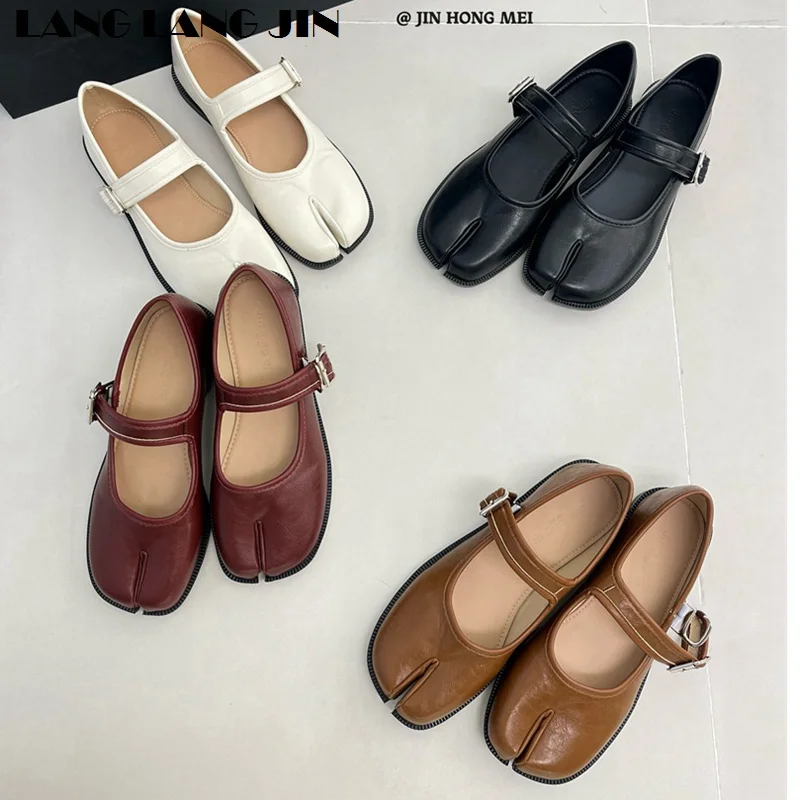 Women Flats Tabi Ninja Moccasins Round Split Toe Shallow Slip On Slingback Mary Janes Leather Shoes Soft Loafers Slip On  Ballet