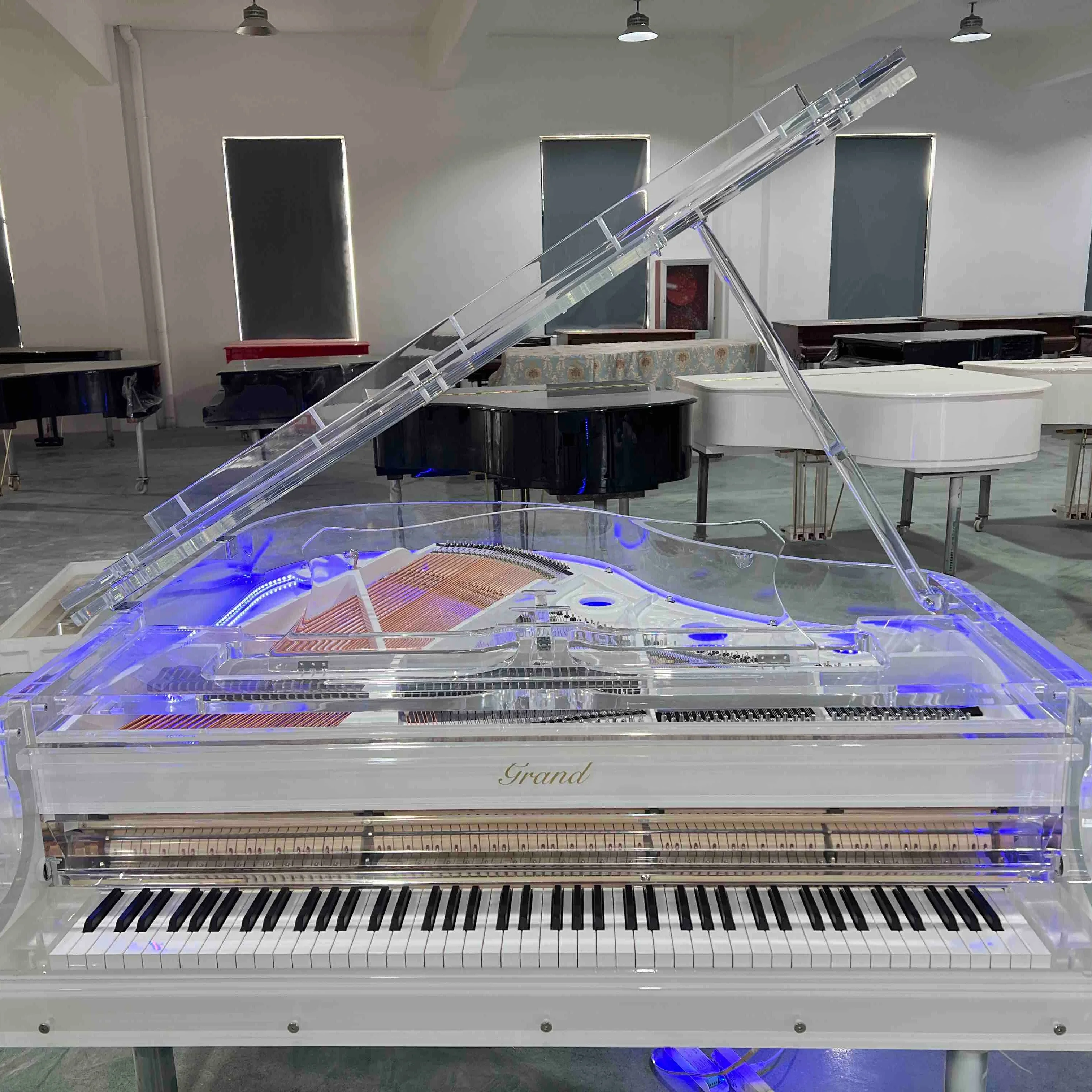 Custom Luxury furniture glass acrylic transparent grand piano for home decoration 152cm