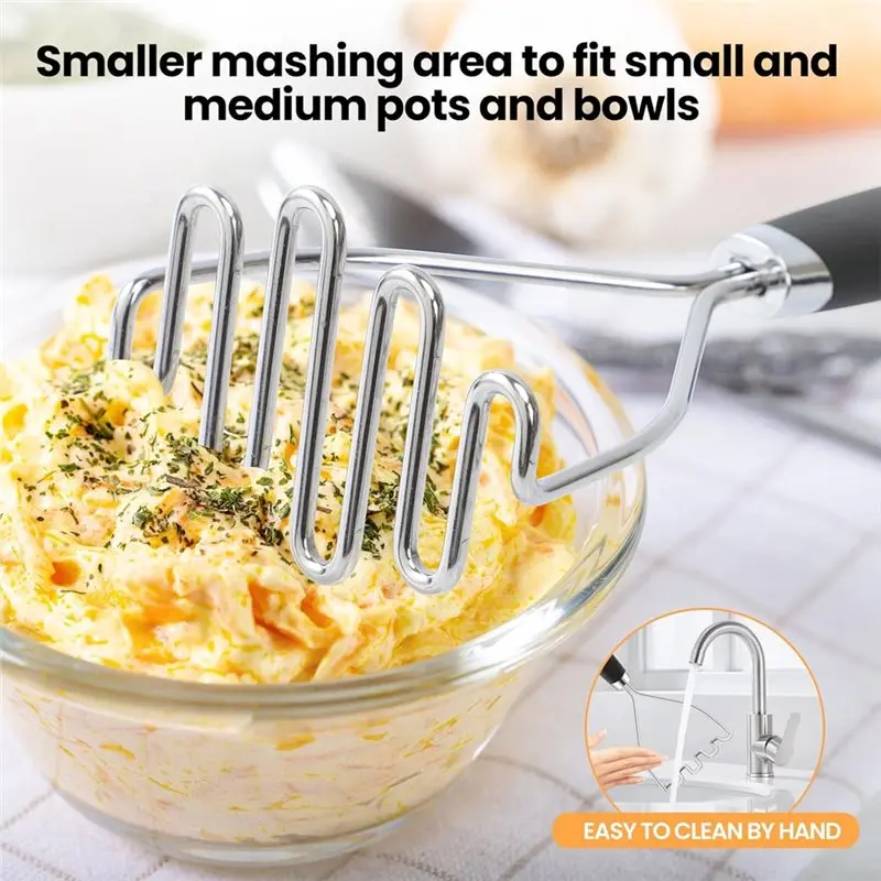 【SIMPLE】Potato Masher Set 2Pcs Stainless Steel Mashed Potatoes Smasher With Silicone Handle For Veggies, Fruits, Avocado, Meat