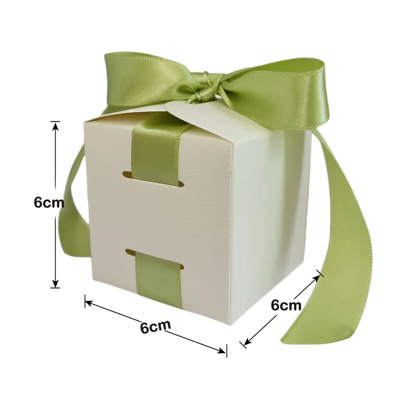 Square White Paper Candy Box with Ribbon Wedding Favor Chocolate Boxes for Birthday Baby Shower Party Gift Box Packaging