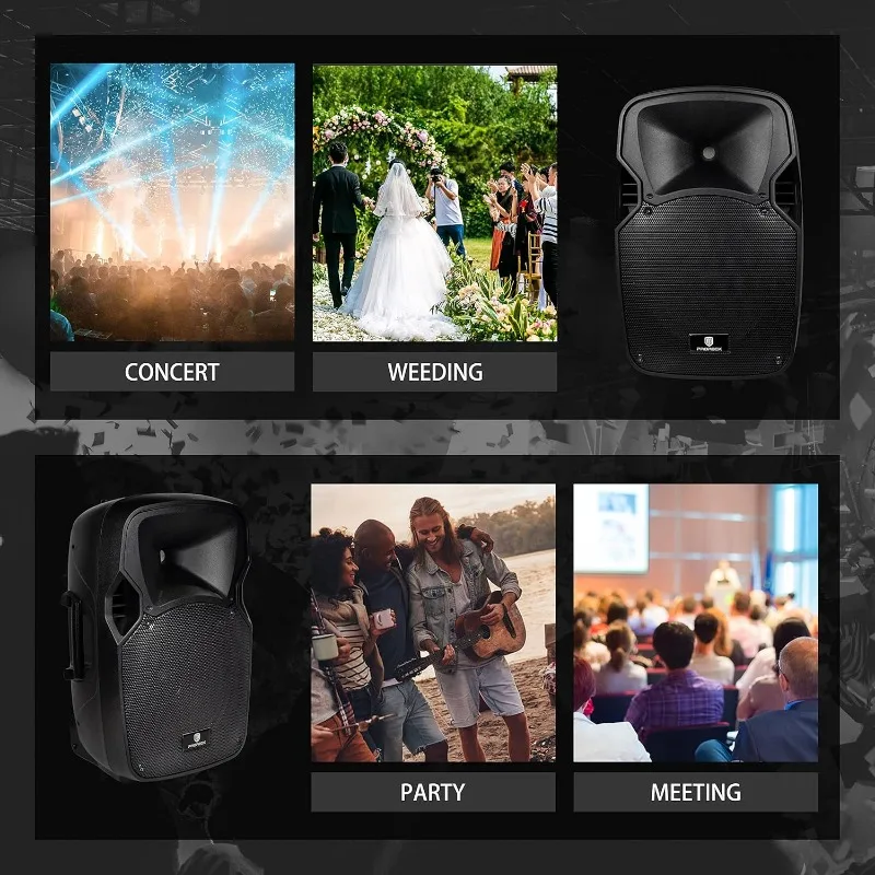 파티 12 12인치 1000W 2웨이 파워드 PA 스피커 시스템 콤보 세트 (블루투스/USB 드라이브 읽기 기능/SD 카드 읽기 기능 포함)