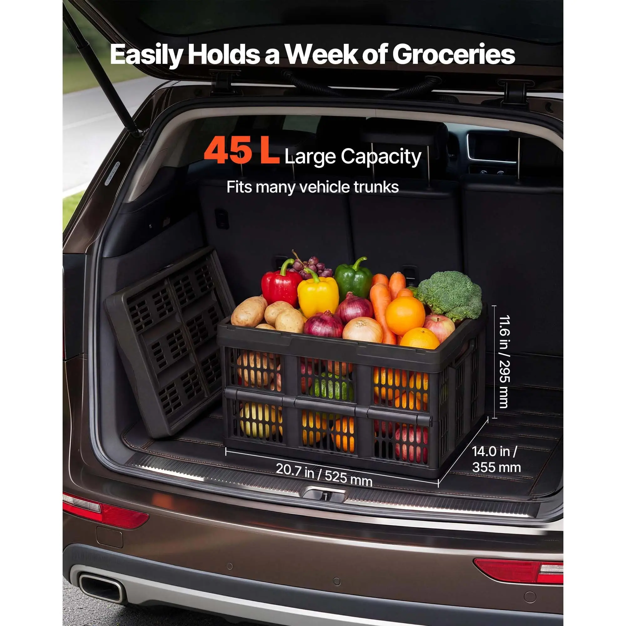 Plastic Collapsible Storage Bins, 45L 3 Packs, Stackable Folding Crates with Handles, Holds 33 lbs Per, Foldable Heavy Duty