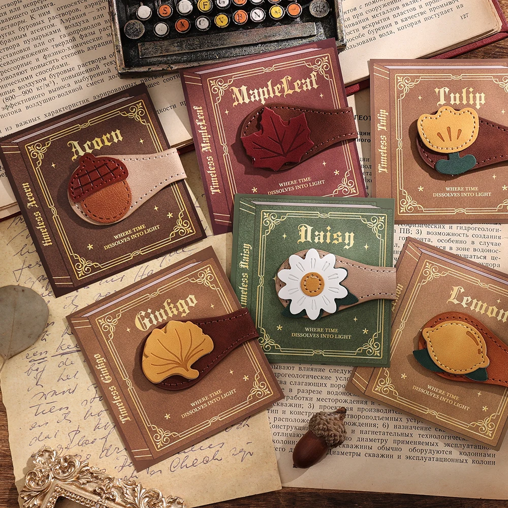 Marcapáginas de cuero con borla de cuerda de cuero, herramienta de lectura de marcadores de página de frutas y plantas botánicas cosidas a mano para amantes de los libros, 1 ud.