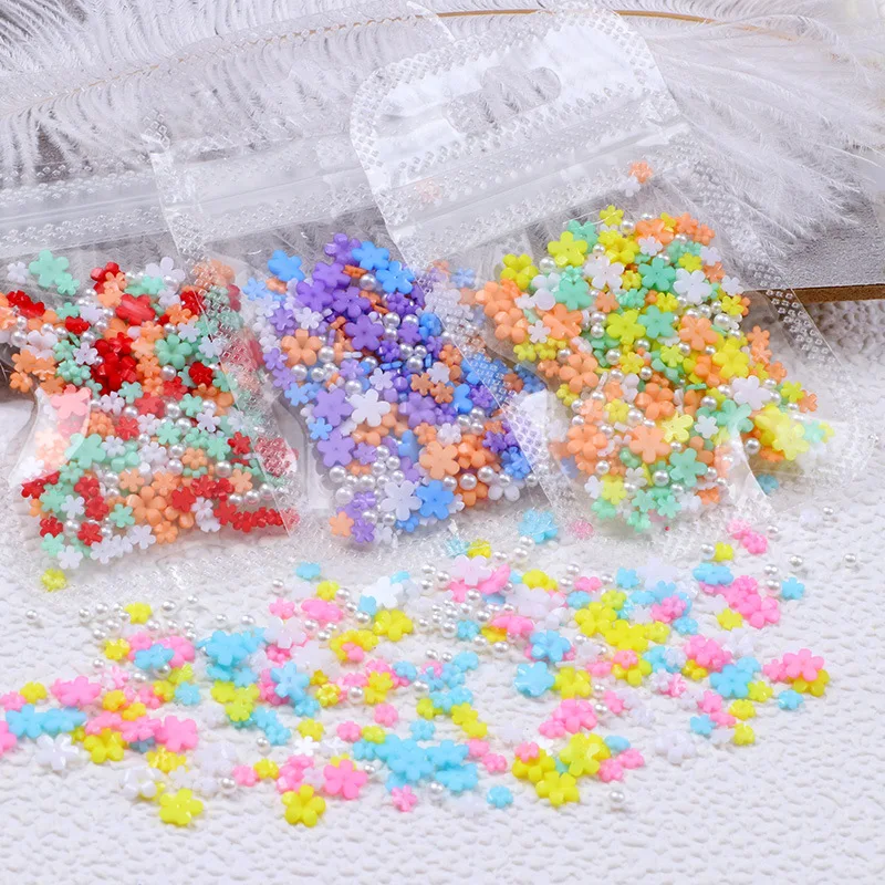 240Pcs/Pack Nail Art Mix 3mm/6mm Flower Gems With Pearl Mini Flower Rhinestones For Manicure Nail DIY 3D Nail Accessories