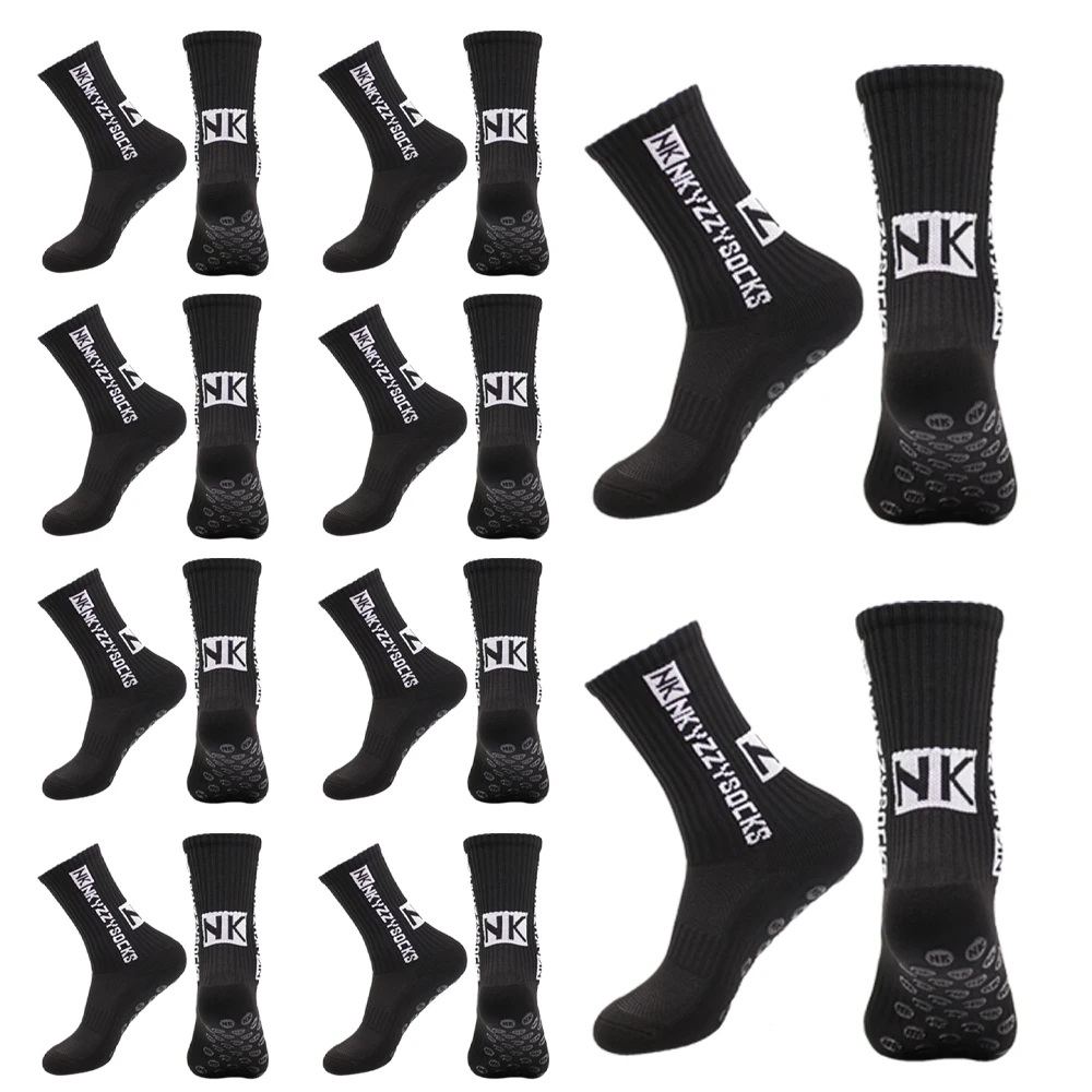 5/10 pair of black and white football socks breathable soft non-slip grip running socks tube socks