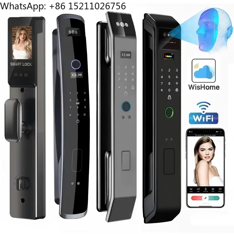 WIFI App Remote Temporary Password Smart Face Fingerprint Key Card Electronic 6068 Mortise Door Lock Cloud Storage for Wood
