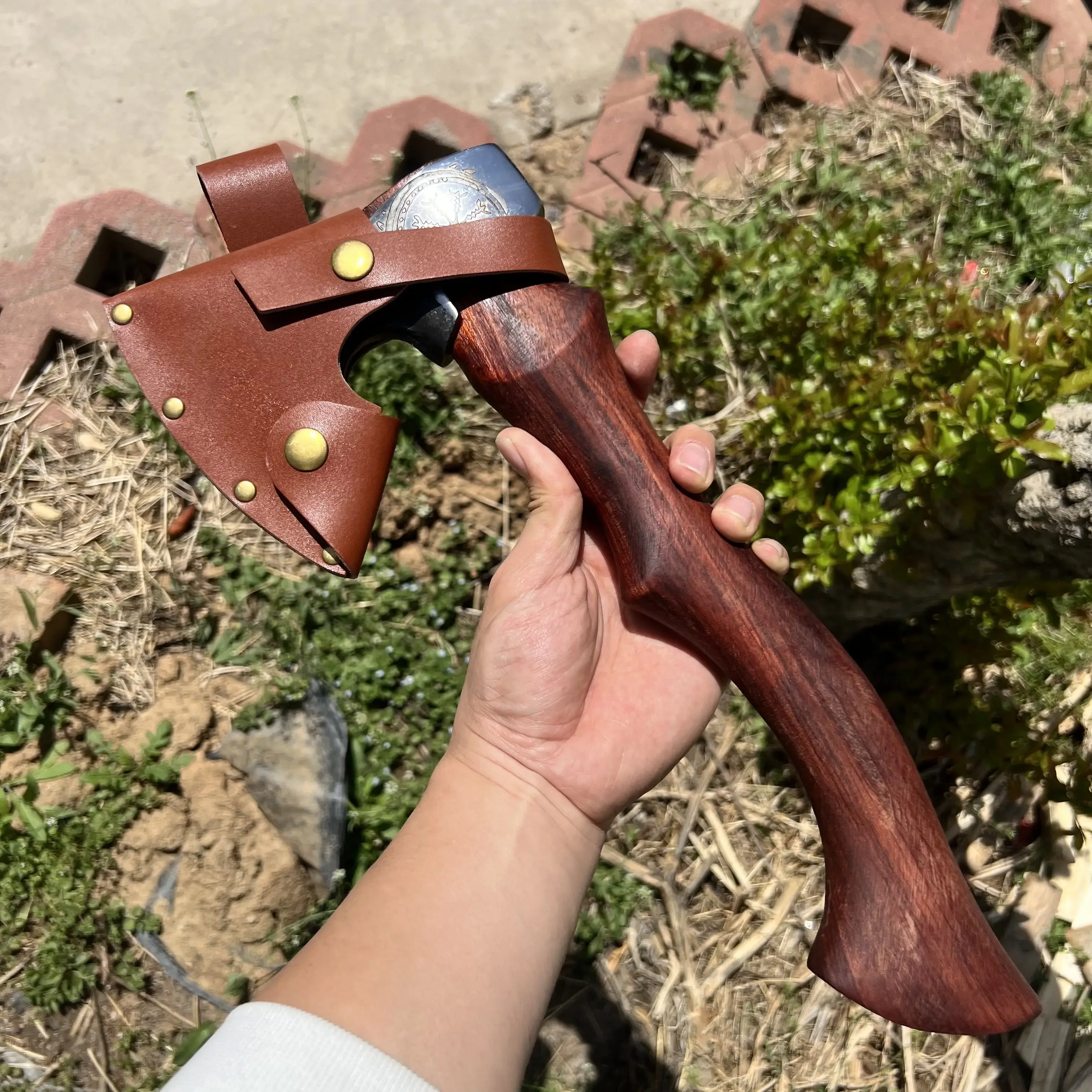 35 Cm High-quality Red Pear Wood Handle 65 Manganese Steel T-actical Axe Outdoor Felling Survival EDC Hand Tool