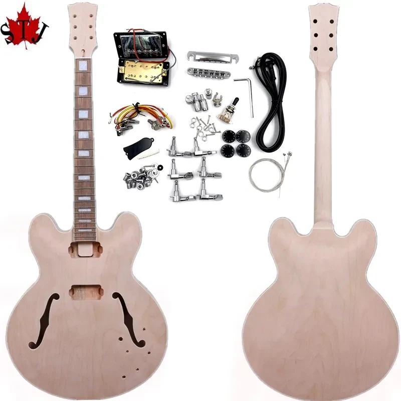 Unfinished Electric guitar 1set Guitar Kit ES 335 maple Guitar neck and Guitar Body,DIY Hollow Electric guitare