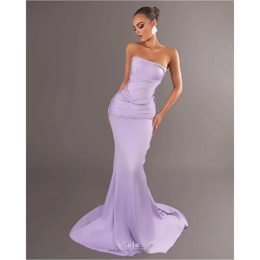 

Cathy Customized Purple Strapless Mermaid Prom Dresses Elegant Sleeveless vestidos de noiva Zip Floor-Length Formal Evening 2025