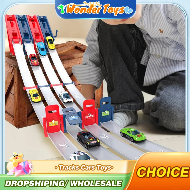 Racing Tracks Cars Toys Catapult with 4/8 Pieces Model Car Vehicle Parent-Child Interaction Multi-Dual Mode Indoor Games Kids