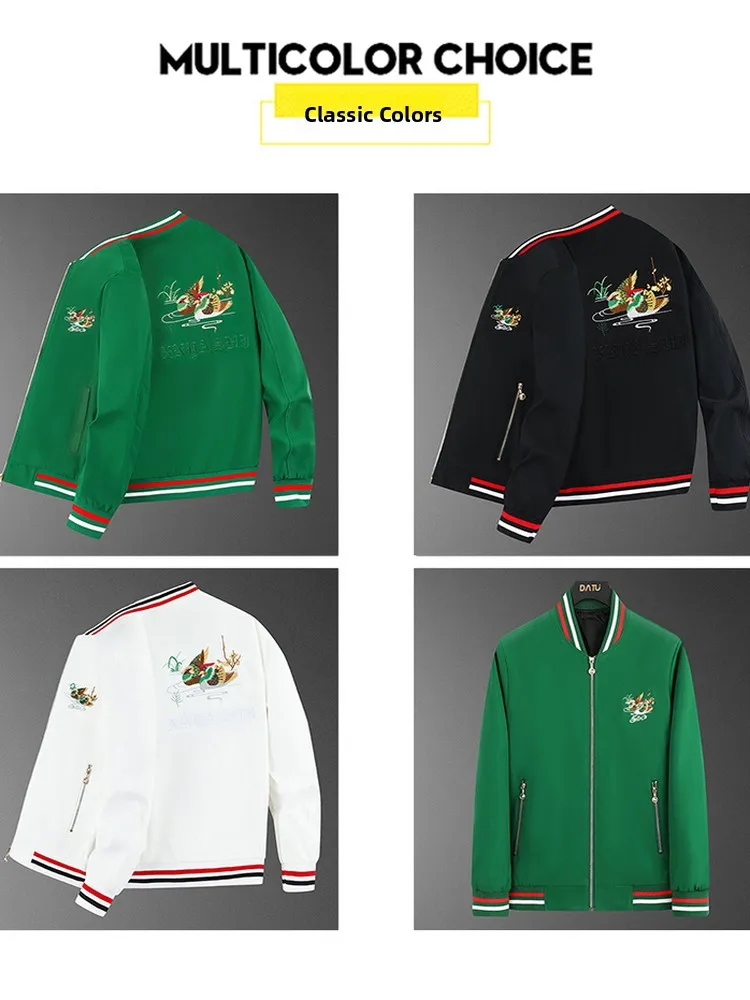 

Повседневная мужская куртка с вышивкой, весенне-осенняя модная бейсбольная рубашка, облегающая длинная застежка-молния из полиэфирного волокна