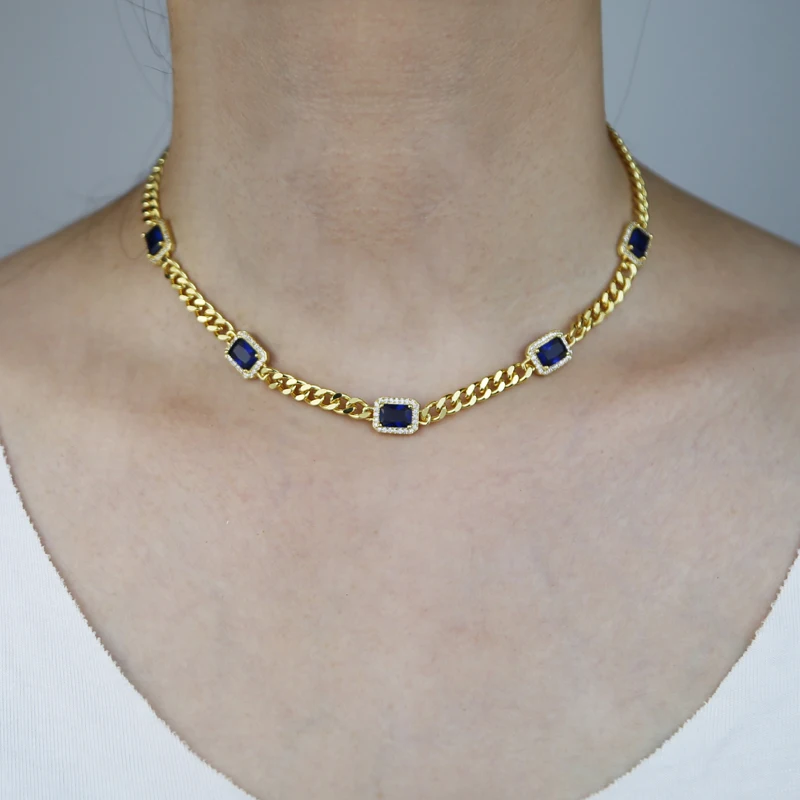 Hiphop Miami Cuban Link Chain Necklace for Women Iced Out Geometric Square CUbic Zirconia 5mm Stone Gold Color Fashion Jewelry image 5
