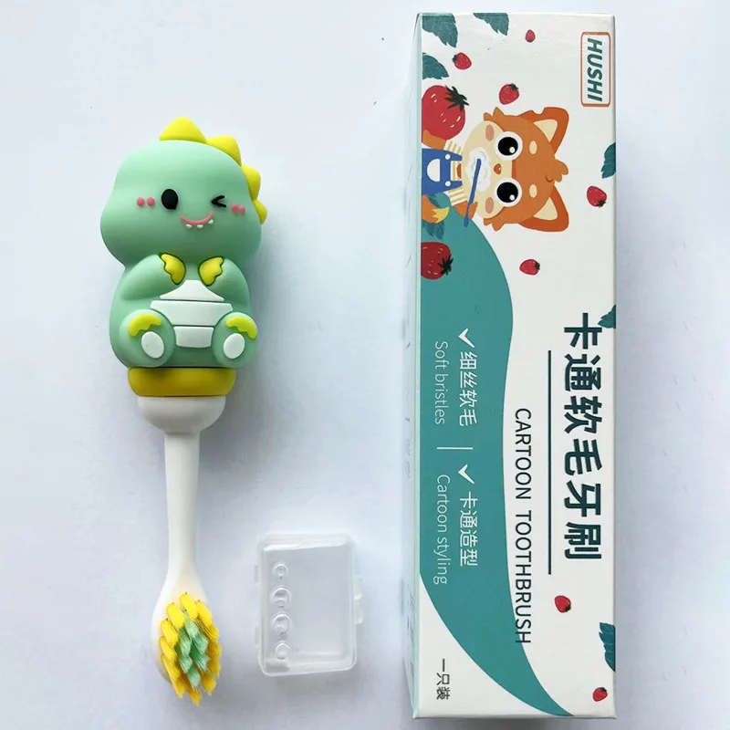 

1 шт., детская зубная щетка с мягкой щетиной из мультфильма, милый динозавр, кролик, курица, щетка с ручкой, уход за детским стоматологическим здоровьем