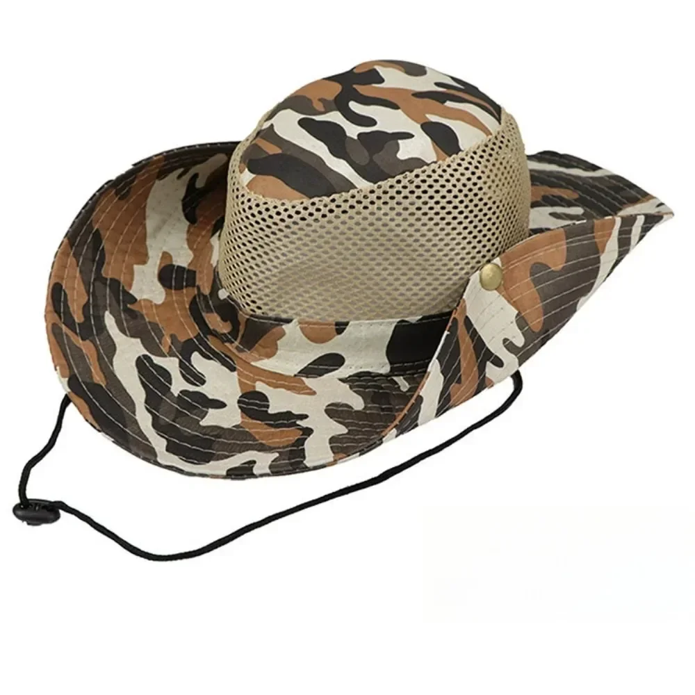 Camouflage Mesh Bucket Hats Wide Brim Beach Hat UV Protection Breathable Hunting Fishing Climbing Hiking Hat Outdoor Sun Hat