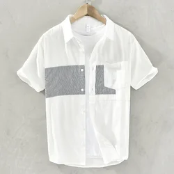 2023 Men's Fresh Summer Short Sleeve Shirt Cotton Tide Patchwork Assorted Colors Casual All-Match Shirt