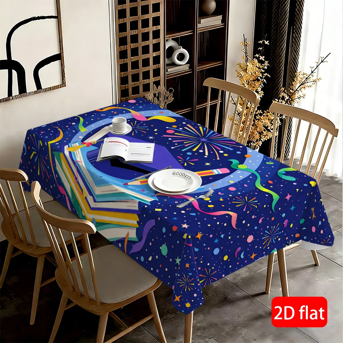 Vibrant Music Notes and Stars Tablecloth for Home Party Decor Waterproof Spillproof Table Cover