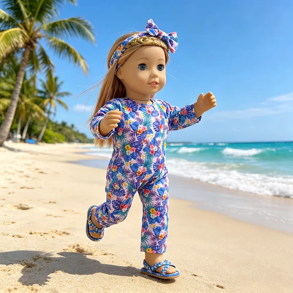 18 Inch Doll H-Shaped Slim Fitting Jumpsuit for Spring and Autumn Fashion with the Same Headband Suitable for 18 Inch Dolls