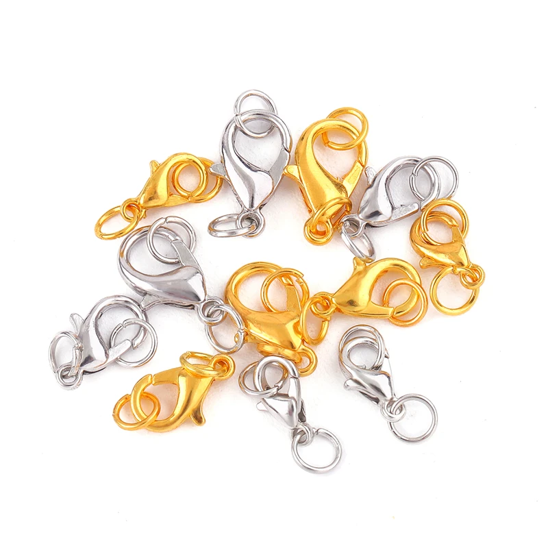 10/12/14mm10Set Stainless Steel Lobster Clasp Jump Rings Connectors Clasp For Bracelet Necklace Chains DIY Jewelry Making - view 3