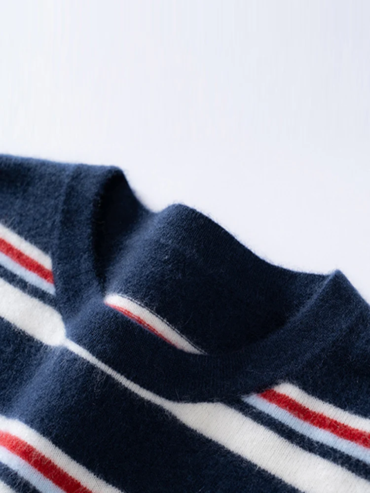 جديد الخريف الشتاء المرأة 100% سترة الكشمير المعنقة مخطط س الرقبة طويلة الأكمام البلوز الكشمير تريكو لينة ملابس غير رسمية نمط